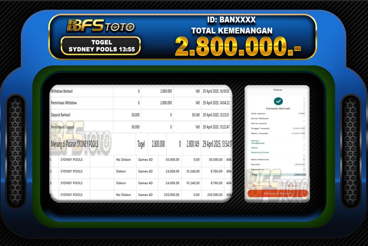 TOGEL SYDNEY POOLS  – BUKTI JACKPOT BBFSTOTO