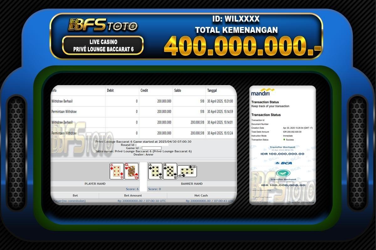 PRIVE LOUNGE BACCARAT 6  – BUKTI JACKPOT BBFSTOTO