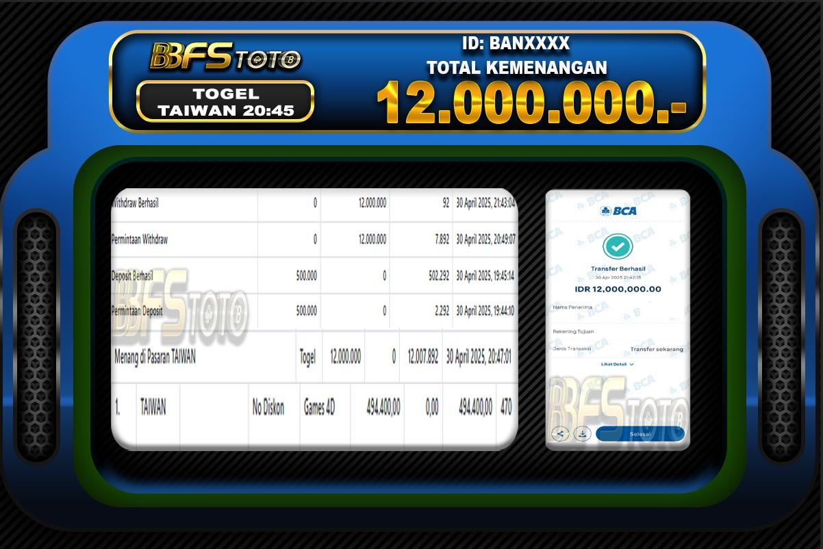 TOGEL TAIWAN  – BUKTI JACKPOT BBFSTOTO