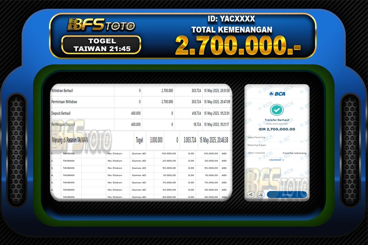 TOGEL PASARAN TAIWAN  – BUKTI JACKPOT BBFSTOTO