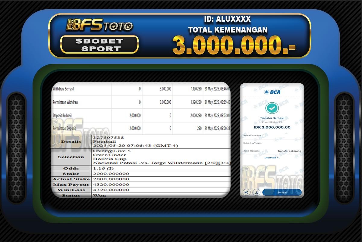 SBOBET SPORT – BUKTI JACKPOT SLOT BBFSTOTO