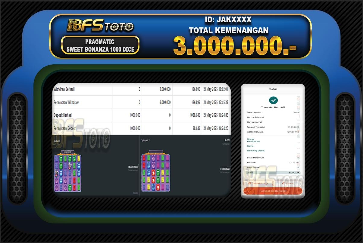 SWEET BONANZA 1000 DICE  – BUKTI JACKPOT SLOT BBFSTOTO