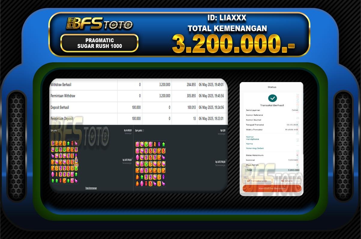 SUGAR RUSH 1000 – BUKTI JACKPOT SLOT BBFSTOTO