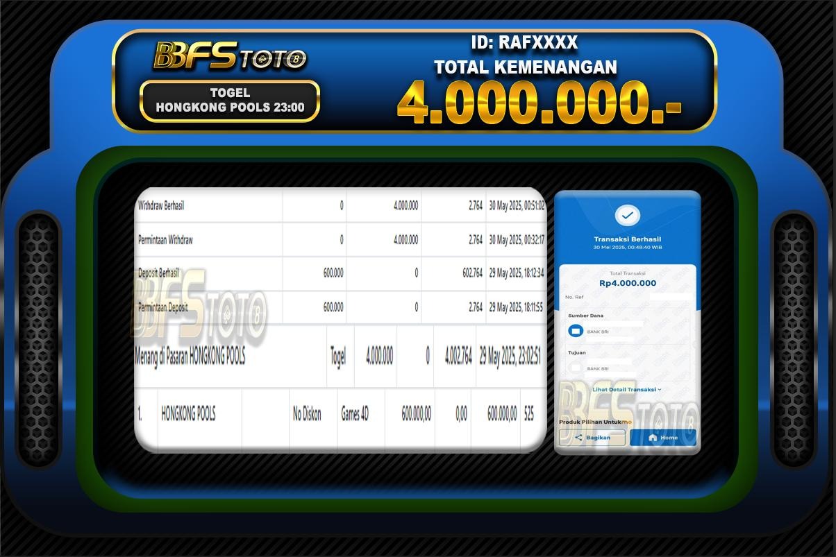 TOGEL HONGKONG POOLS – BUKTI JACKPOT BBFSTOTO