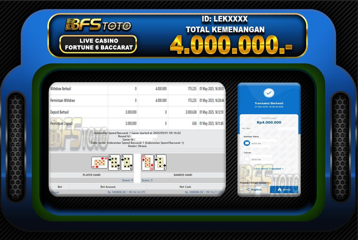 FORTUNE 6 BACCARAT  – BUKTI JACKPOT BBFSTOTO