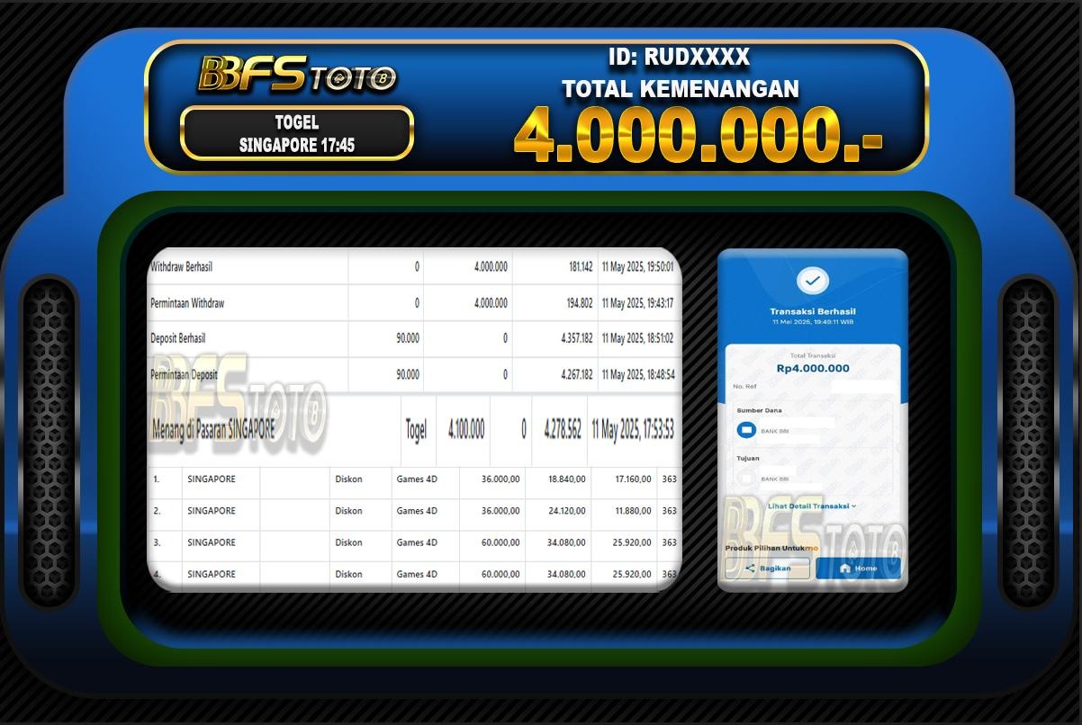 TOGEL PASARAN SINGAPORE  – BUKTI JACKPOT BBFSTOTO