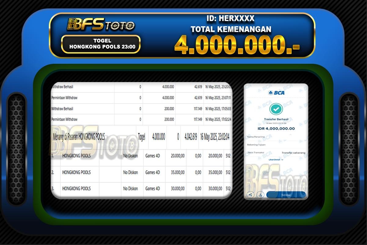 TOGEL HONGKONG POOLS – BUKTI JACKPOT BBFSTOTO