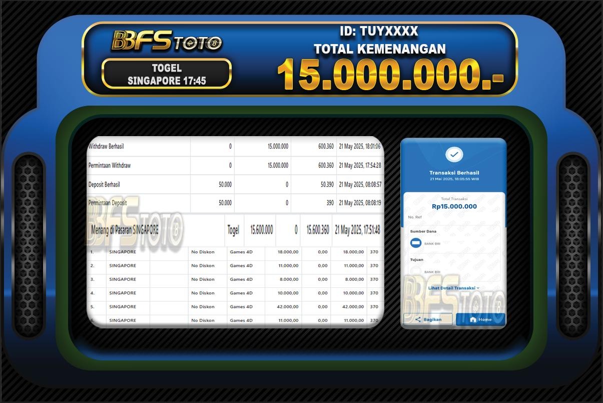 TOGEL PASARAN SINGAPORE  – BUKTI JACKPOT BBFSTOTO