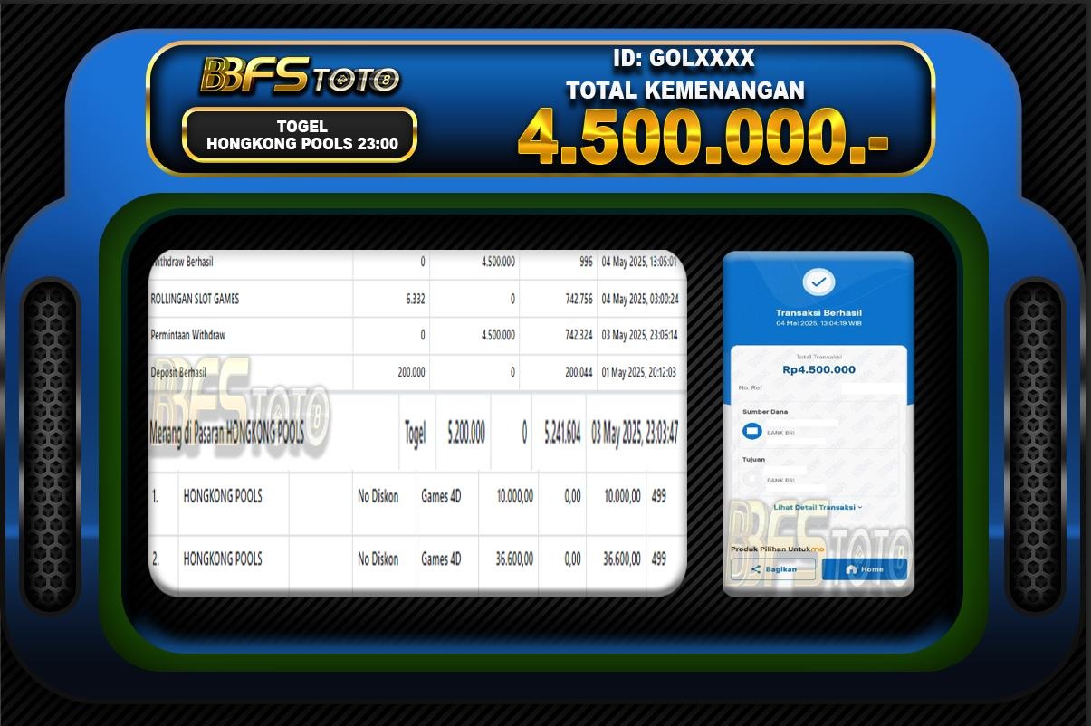 TOGEL HONGKONG POOLS – BUKTI JACKPOT BBFSTOTO