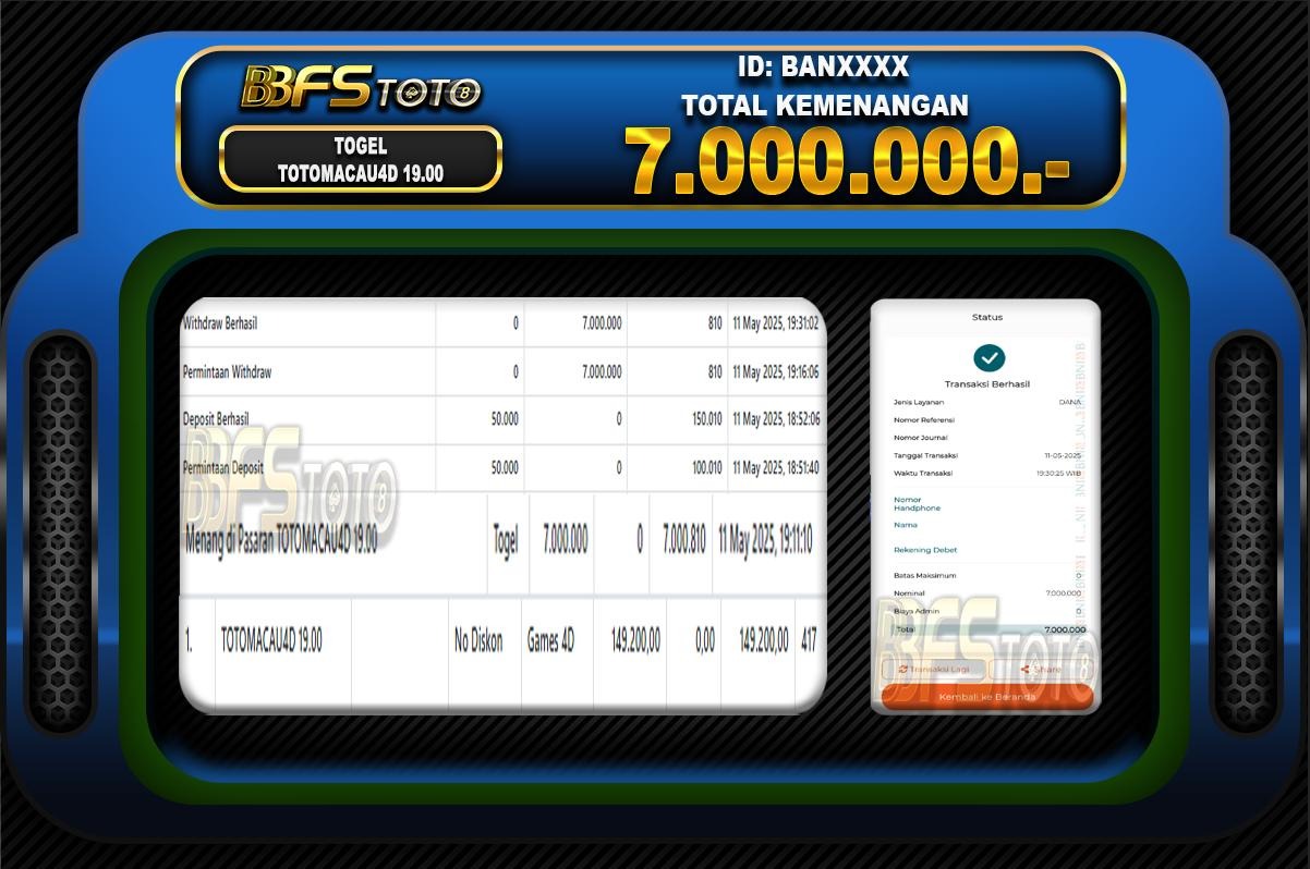 TOGEL TOTOMACAU4D 19.00 – BUKTI JACKPOT BBFSTOTO