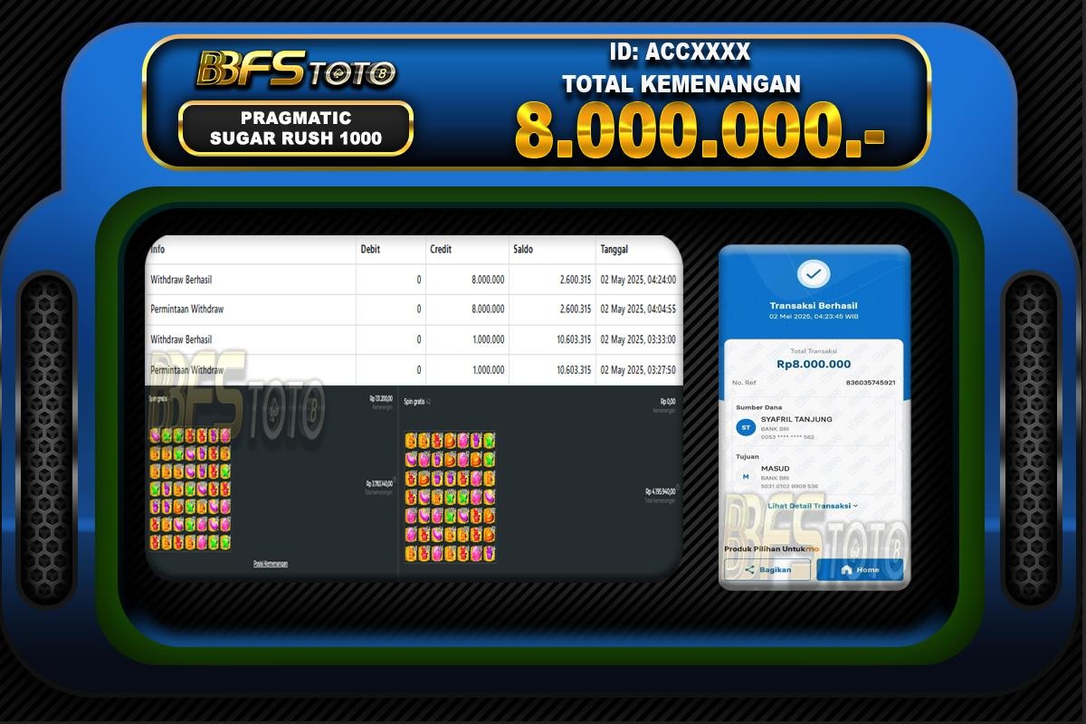 SUGAR RUSH 1000 – BUKTI JACKPOT SLOT BBFSTOTO