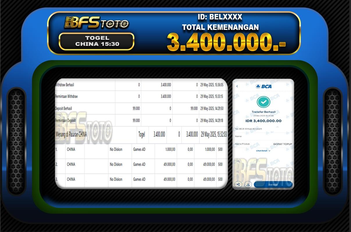 TOGEL PASARAN CHINA  – BUKTI JACKPOT BBFSTOTO