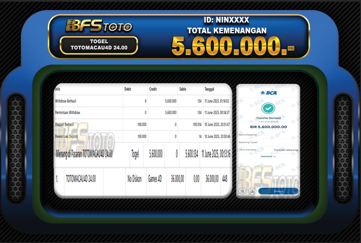 TOGEL TOTOMACAU4D 24.00 – BUKTI JACKPOT BBFSTOTO