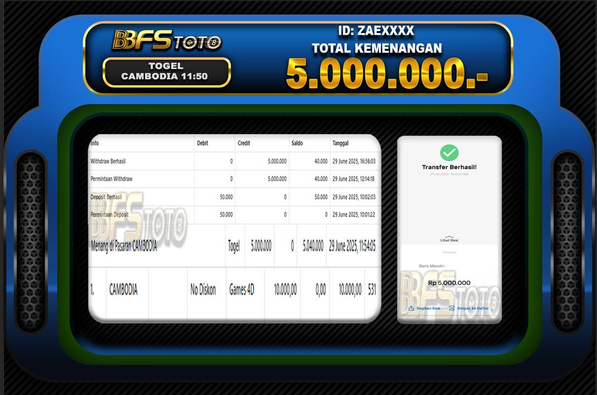TOGEL CAMBODIA  – BUKTI JACKPOT BBFSTOTO