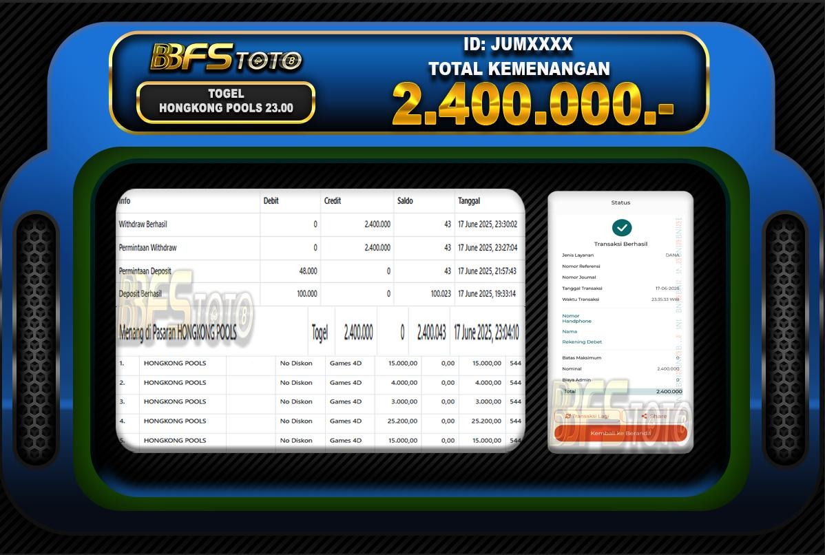 TOGEL HONGKONG POOLS – BUKTI JACKPOT BBFSTOTO