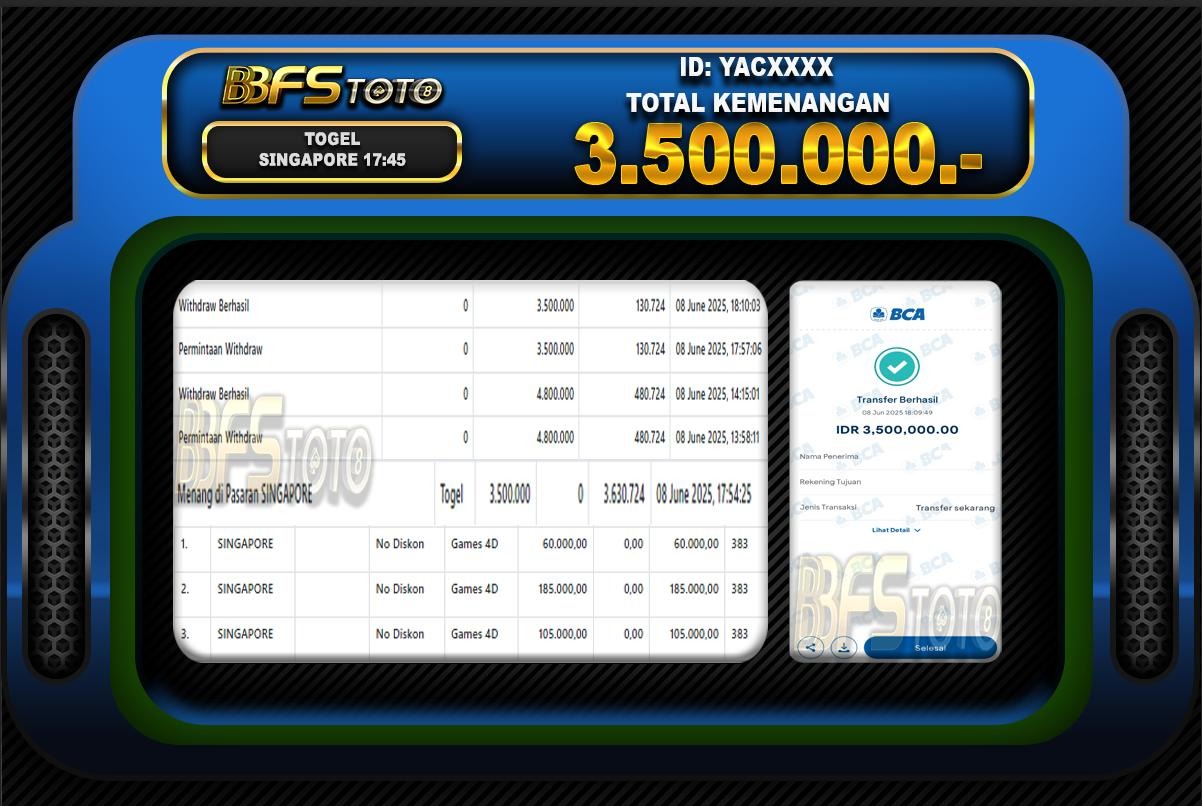 TOGEL PASARAN SINGAPORE  – BUKTI JACKPOT BBFSTOTO