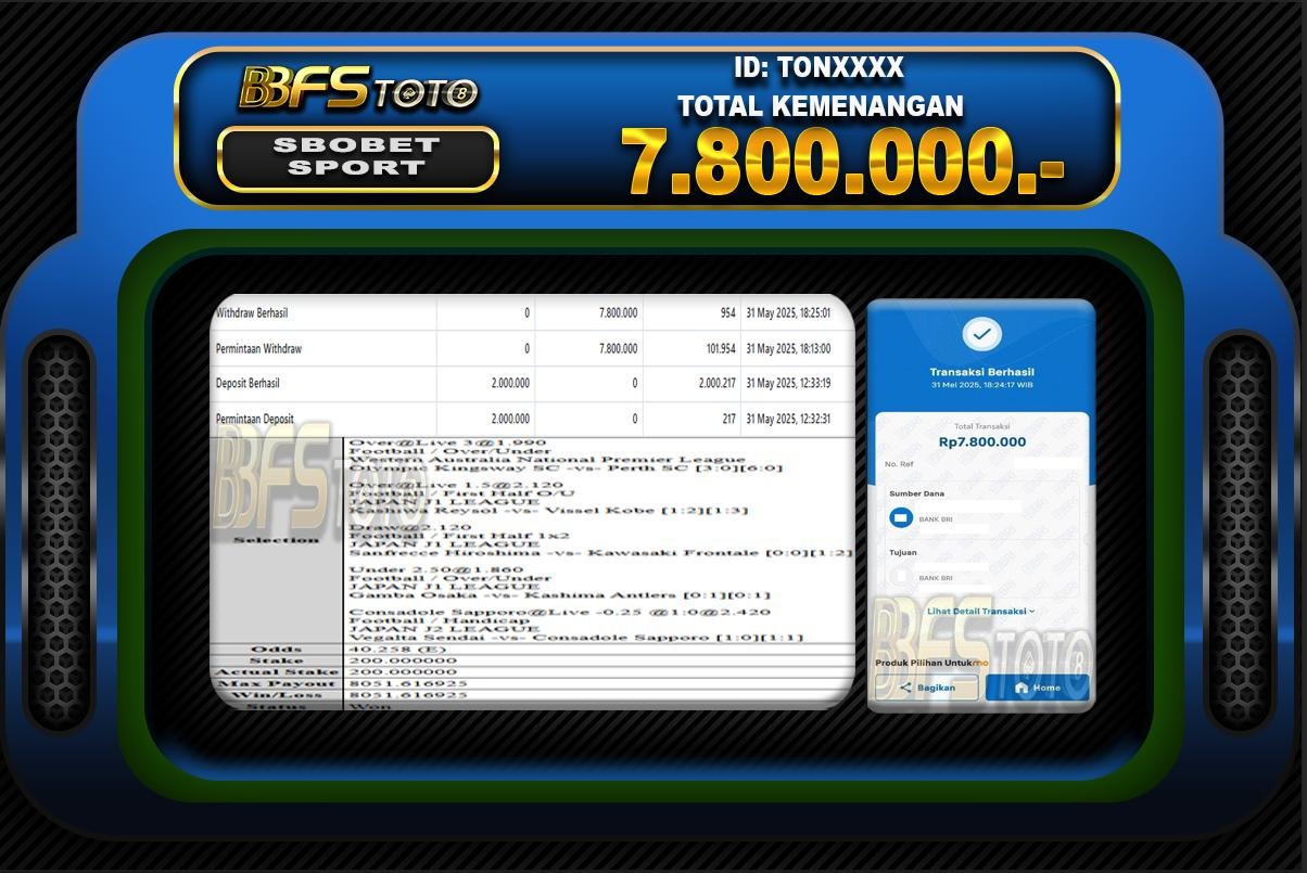 SBOBET SPORT – BUKTI JACKPOT SLOT BBFSTOTO