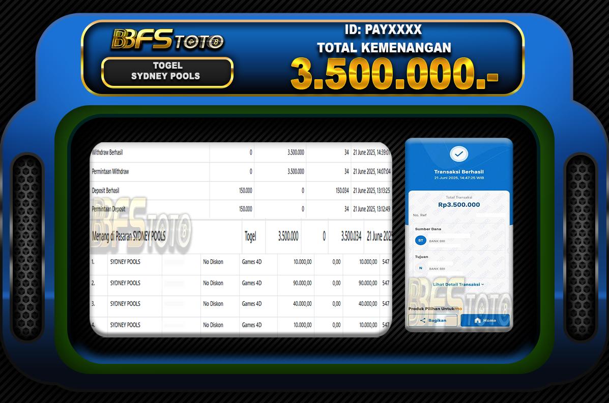 TOGEL SYDNEY POOLS – BUKTI JACKPOT BBFSTOTO