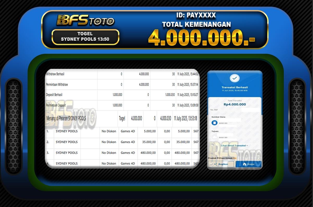 TOGEL SYDNEY POOLS – BUKTI JACKPOT BBFSTOTO