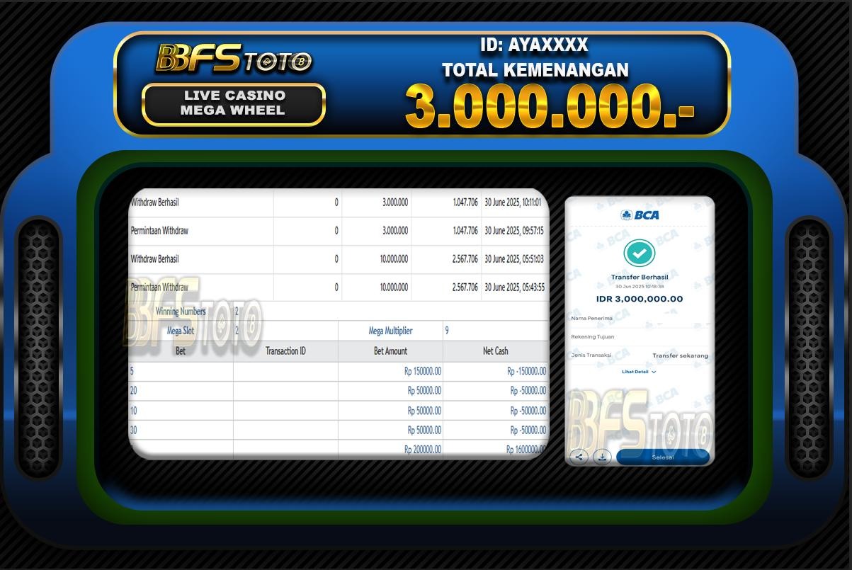 MEGA WHEEL – BUKTI JACKPOT SLOT BBFSTOTO