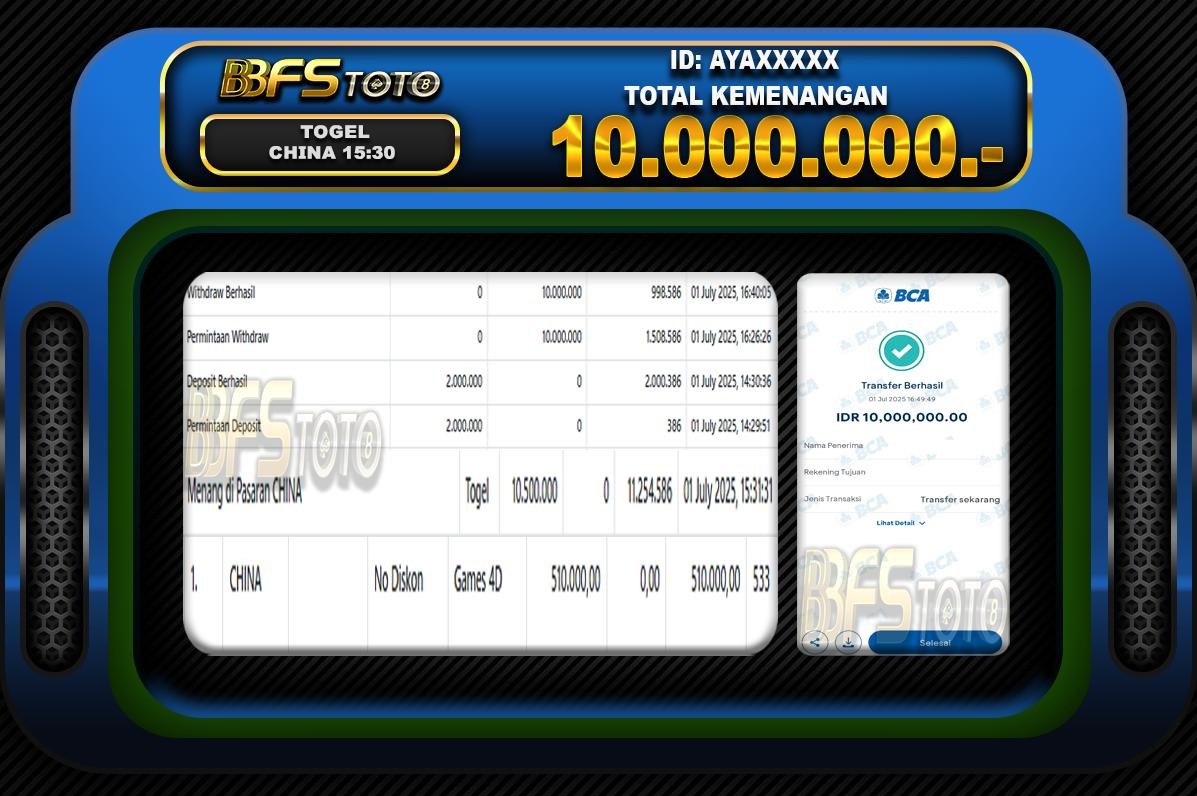 TOGEL PASARAN CHINA  – BUKTI JACKPOT BBFSTOTO