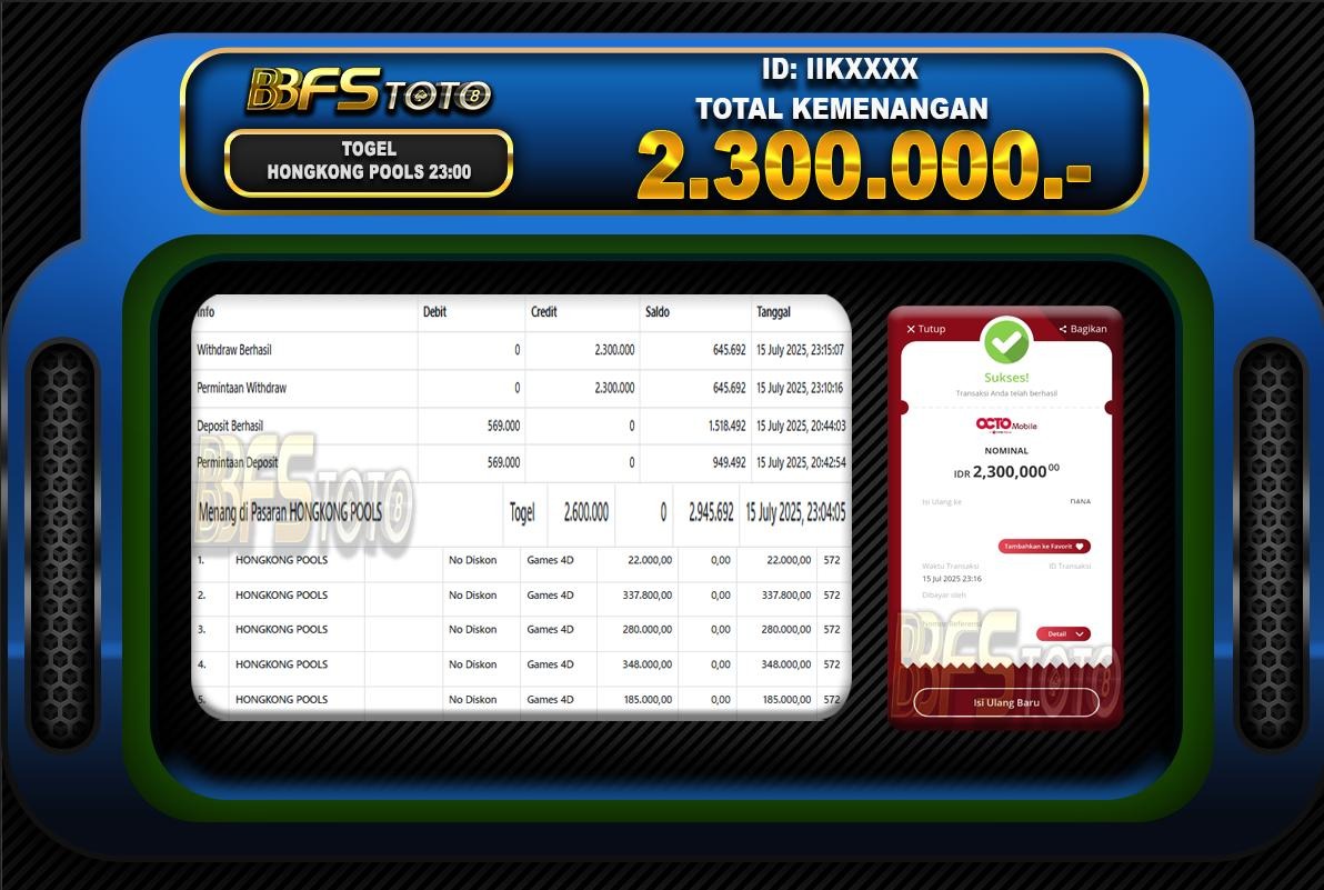 TOGEL HONGKONG POOLS – BUKTI JACKPOT BBFSTOTO