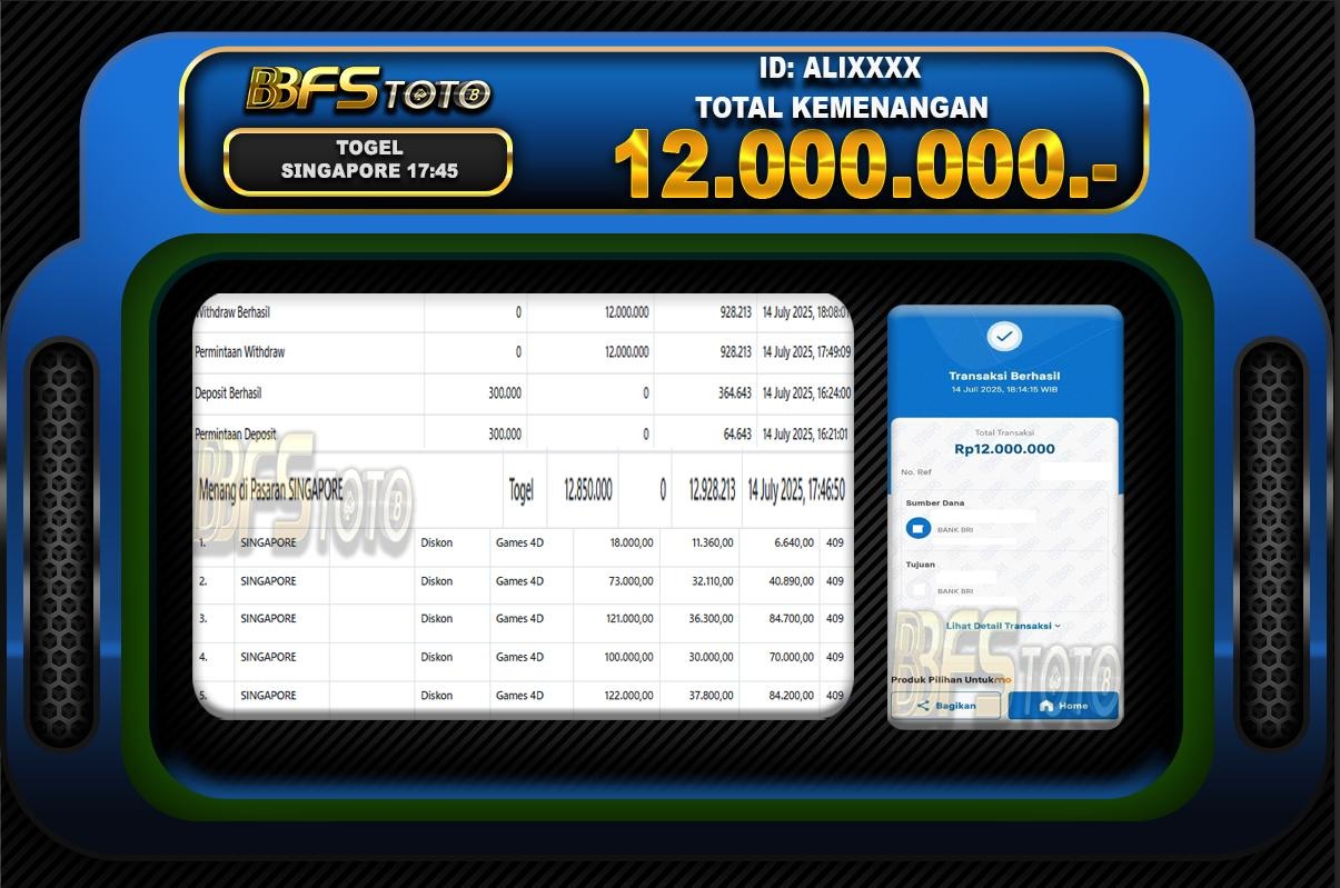 TOGEL PASARAN SINGAPORE  – BUKTI JACKPOT BBFSTOTO