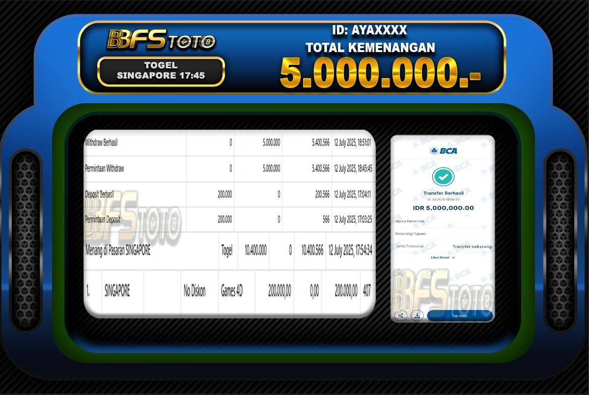 TOGEL PASARAN SINGAPORE  – BUKTI JACKPOT BBFSTOTO