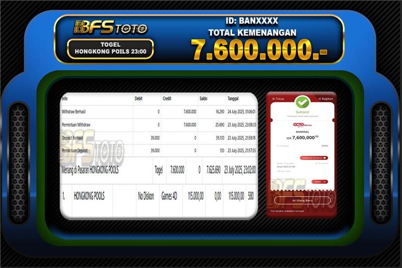 TOGEL HONGKONG POOLS – BUKTI JACKPOT BBFSTOTO