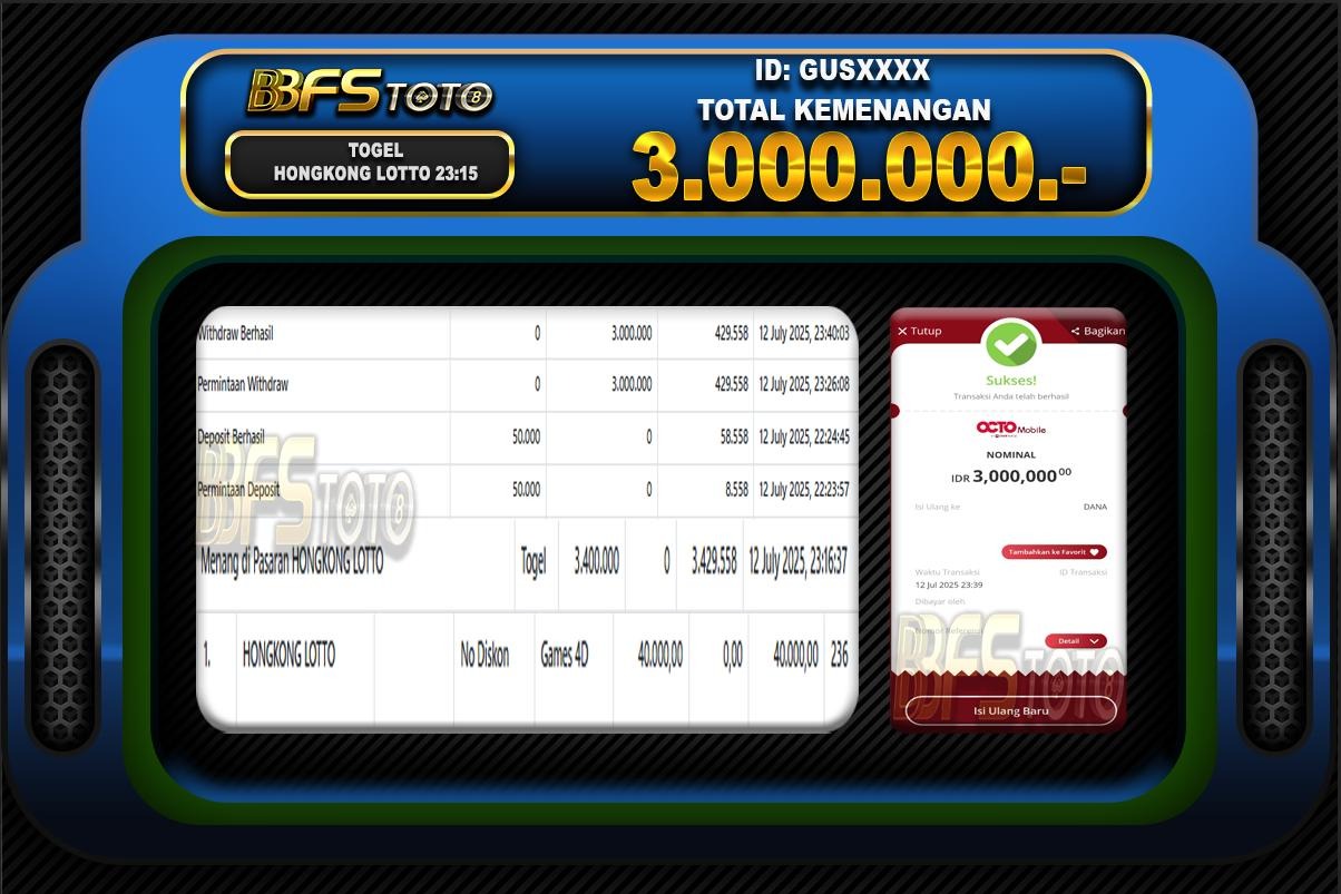 TOGEL HONGKONG LOTTO – BUKTI JACKPOT BBFSTOTO
