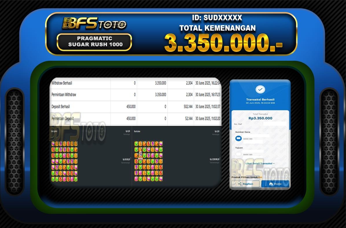 SUGAR RUSH 1000  – BUKTI JACKPOT BBFSTOTO
