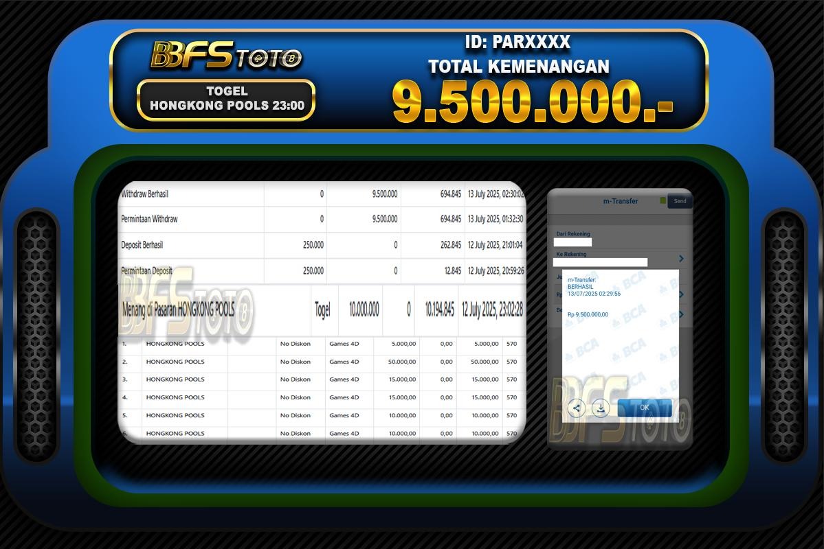 TOGEL HONGKONG POOLS – BUKTI JACKPOT BBFSTOTO