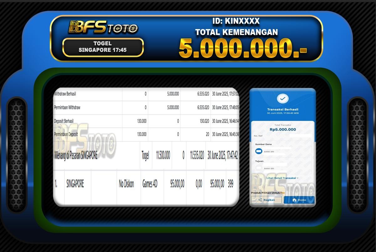 TOGEL PASARAN SINGAPORE  – BUKTI JACKPOT BBFSTOTO